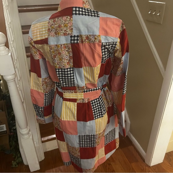 Lands End 100% Cotton Patchwork Button Front Long Sleeve Belted Small pockets - Picture 6 of 16